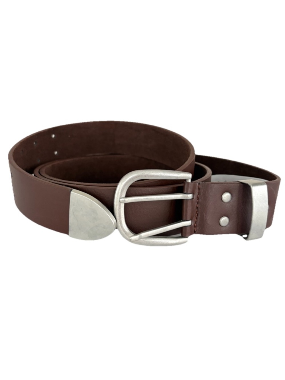 Men's Atlas Brown Leather Belt with Silver-Tone Buckle 53” Double Prong